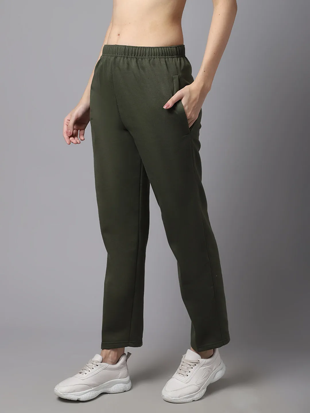 Vimal Jonney Fleece Regular-Fit Olive Trackpant for Women