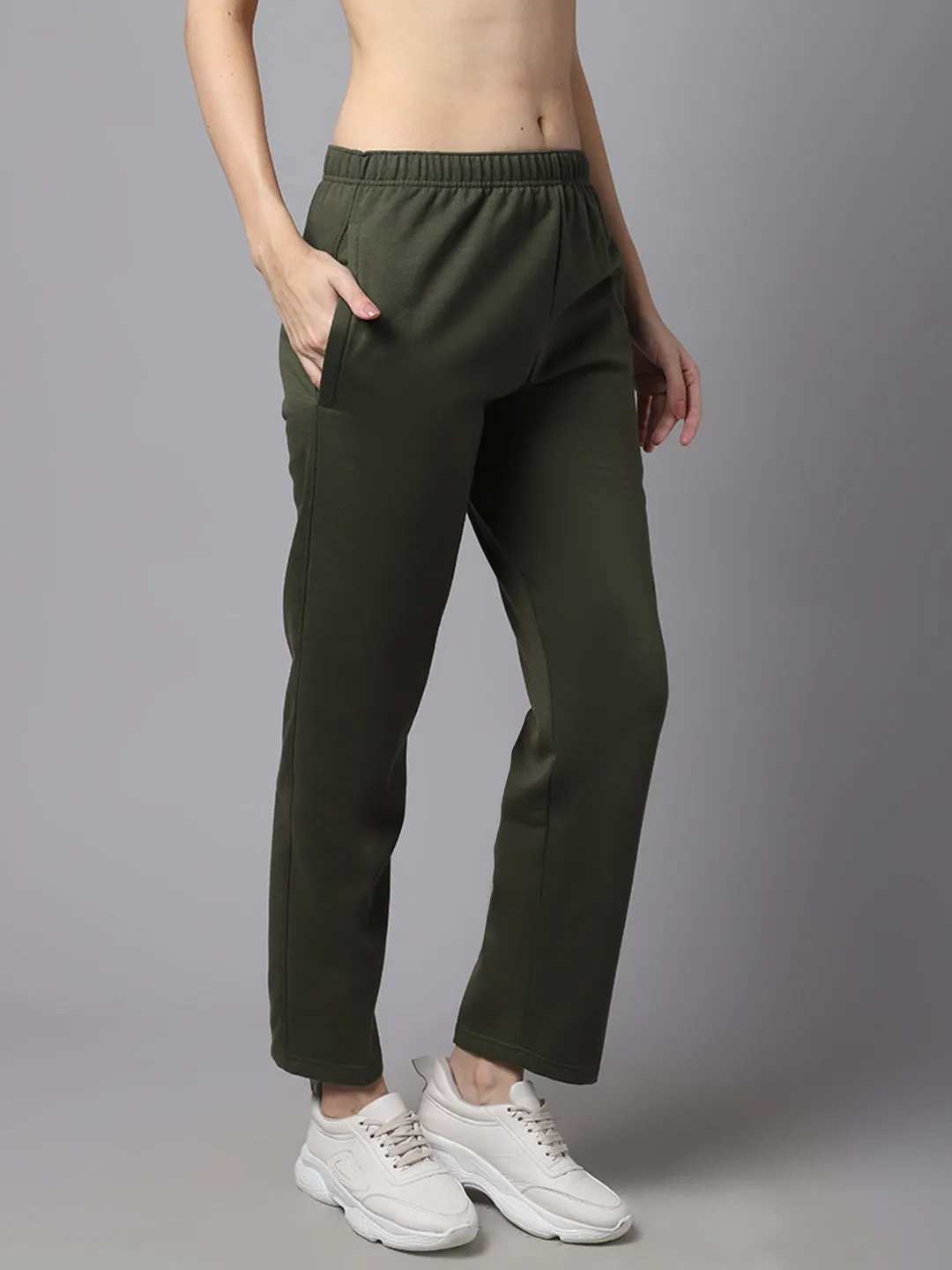 Vimal Jonney Fleece Regular-Fit Olive Trackpant for Women