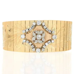Vintage 18k Yellow Gold Diamond Engraved Bracelet