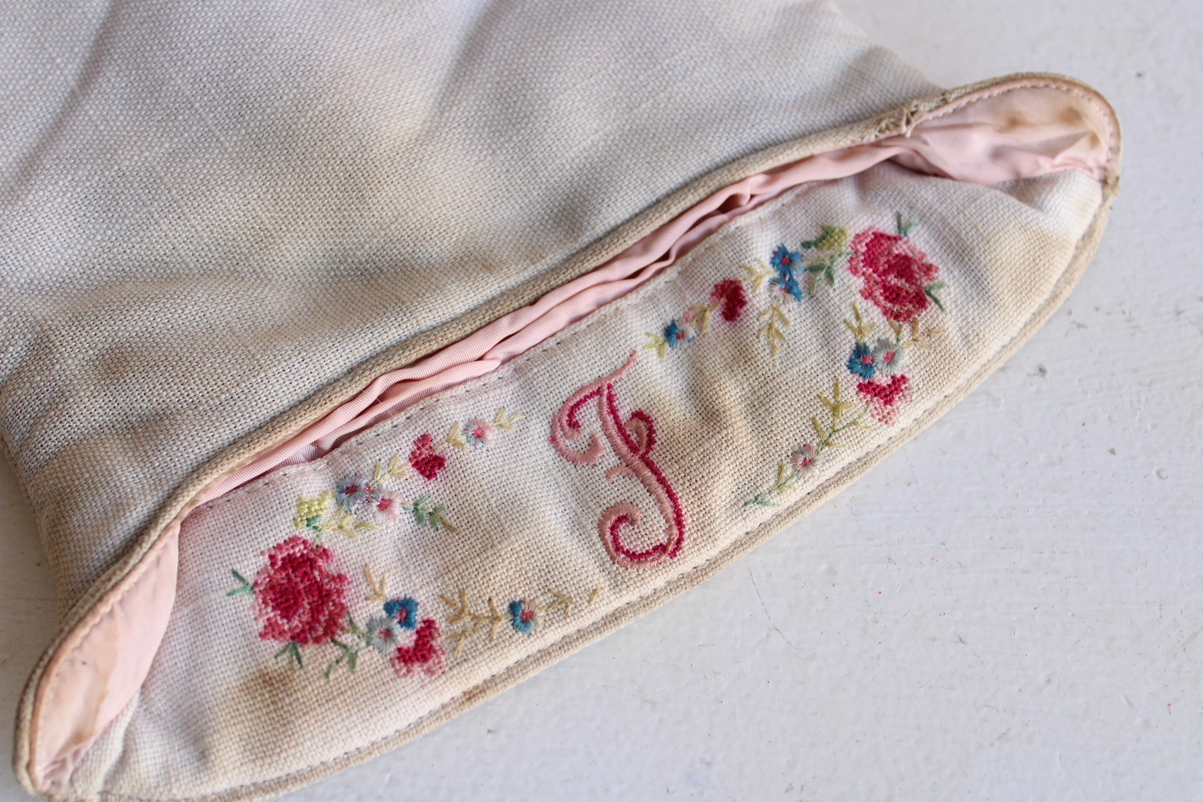 Vintage 1930s 1940s Embroidered Hold All Bag