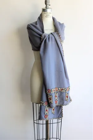 Vintage 1940s Embroidered Wool Wrap Scarf