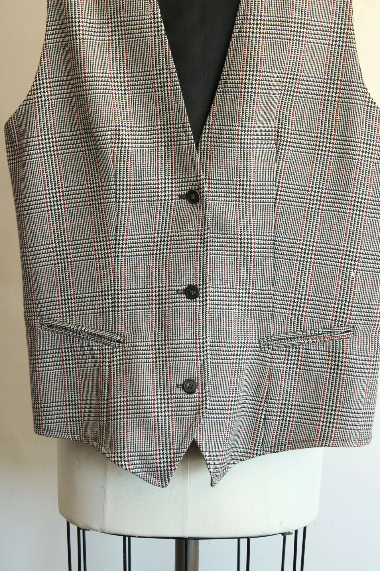 Vintage 1980s Rafaella Black White and Red Plaid Wool Vest