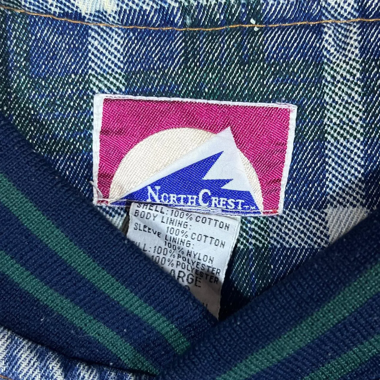 Vintage 90's NORTH CREST Blue Denim Contrast Green Sleeve Padded Bomber Varsity Jacket