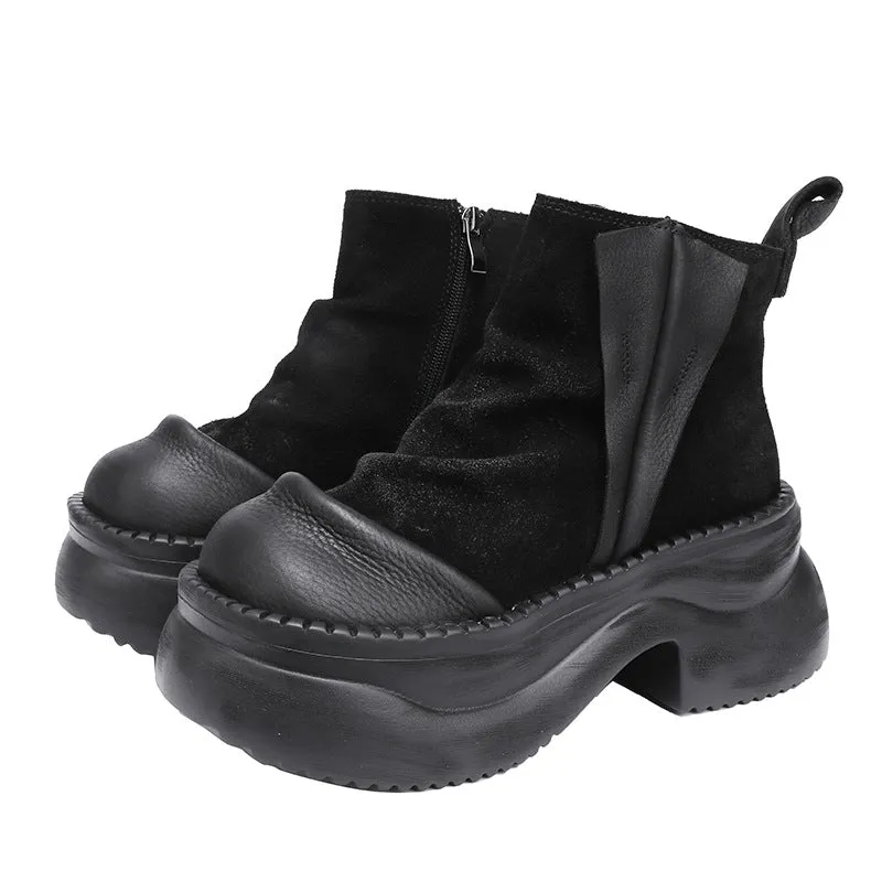 Vintage 95mm Platform Cow Leather Slouch Boots for Women - in Black/Brown/Green