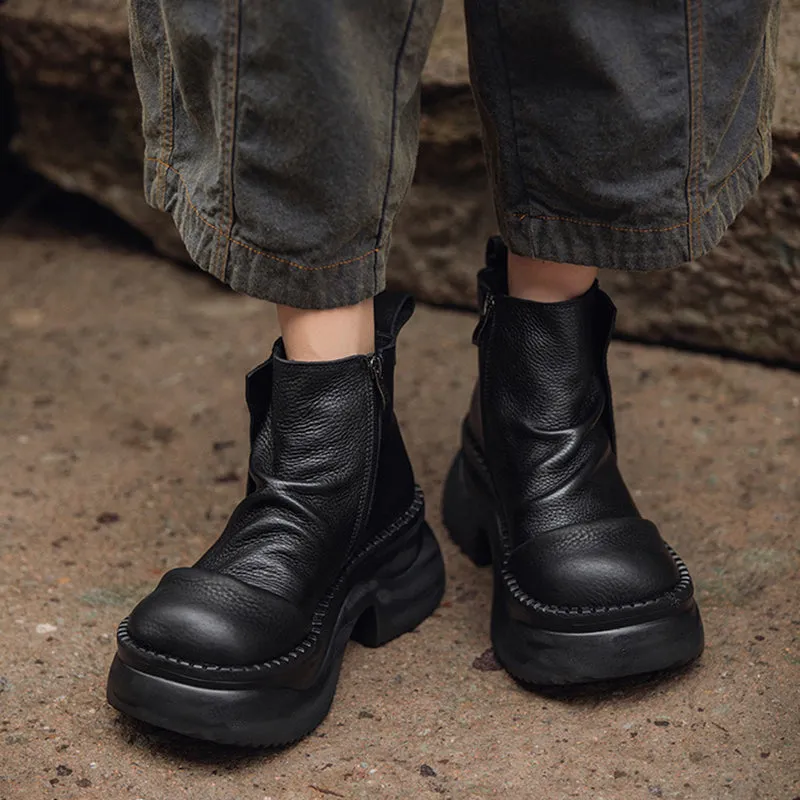 Vintage 95mm Platform Cow Leather Slouch Boots for Women - in Black/Brown/Green