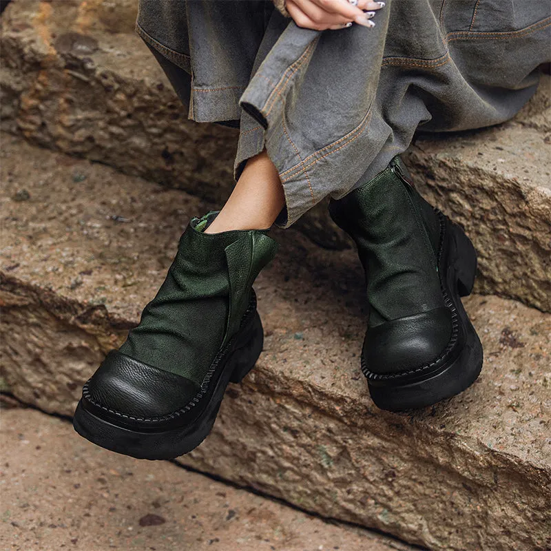 Vintage 95mm Platform Cow Leather Slouch Boots for Women - in Black/Brown/Green