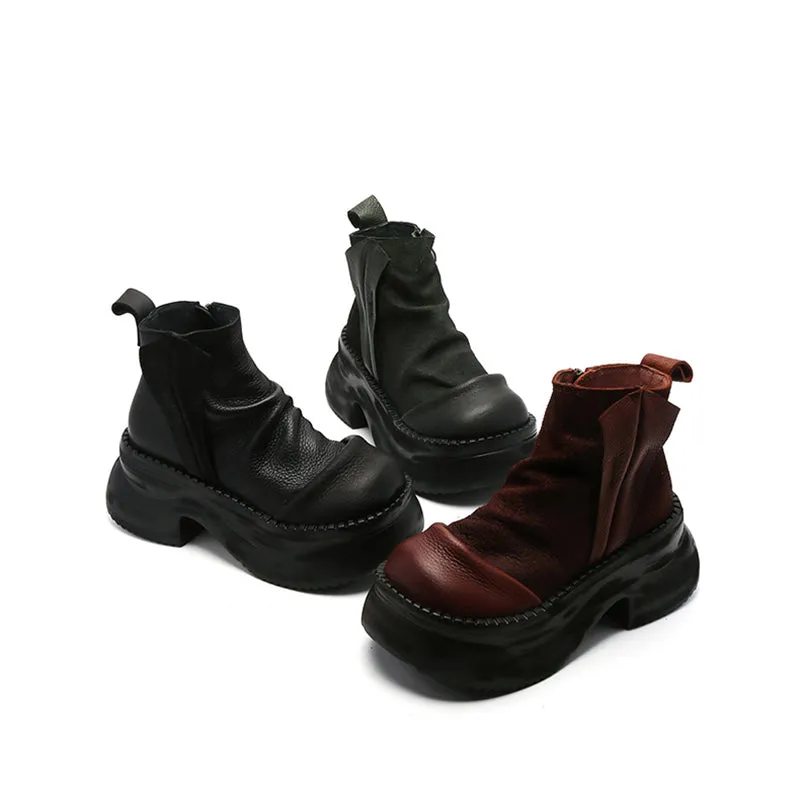 Vintage 95mm Platform Cow Leather Slouch Boots for Women - in Black/Brown/Green
