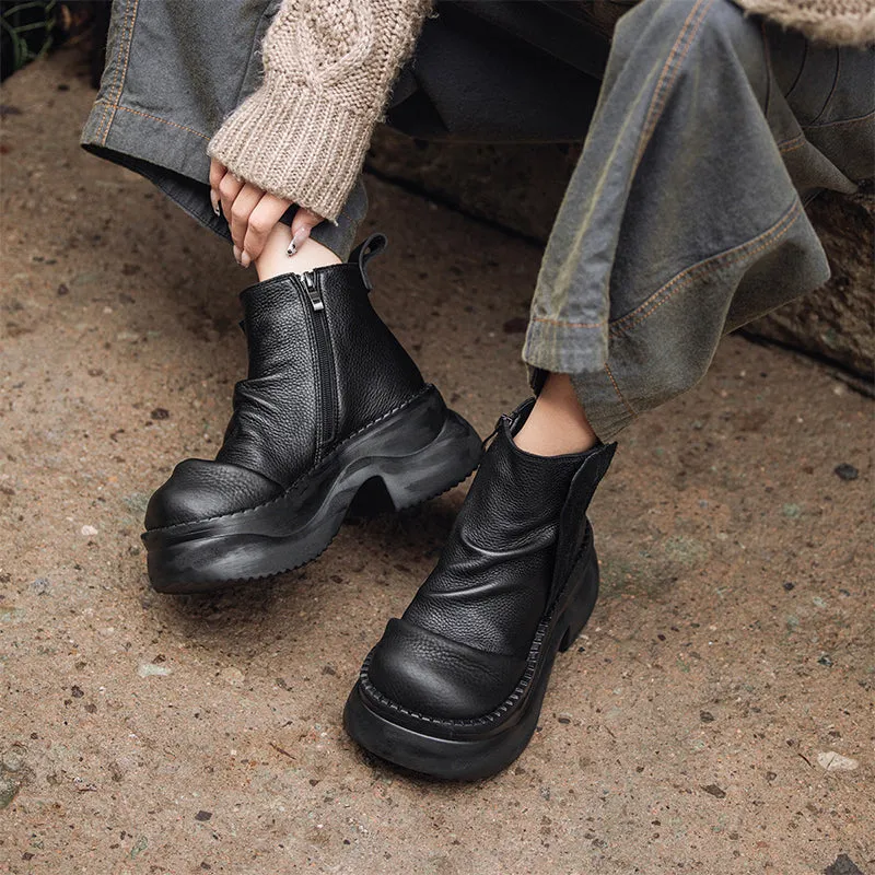 Vintage 95mm Platform Cow Leather Slouch Boots for Women - in Black/Brown/Green