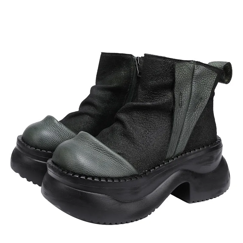 Vintage 95mm Platform Cow Leather Slouch Boots for Women - in Black/Brown/Green