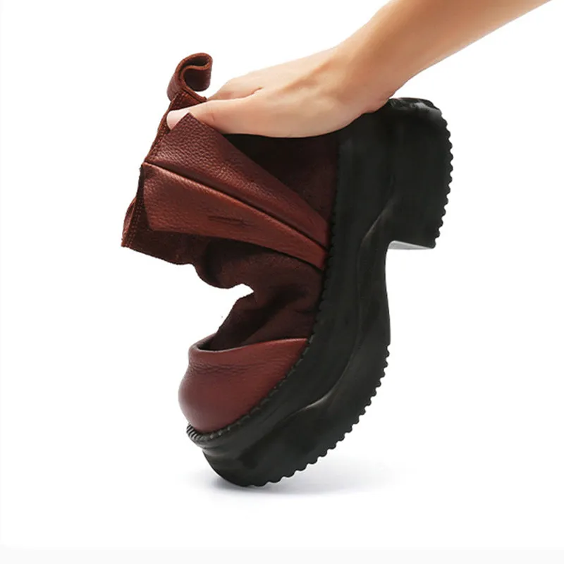 Vintage 95mm Platform Cow Leather Slouch Boots for Women - in Black/Brown/Green