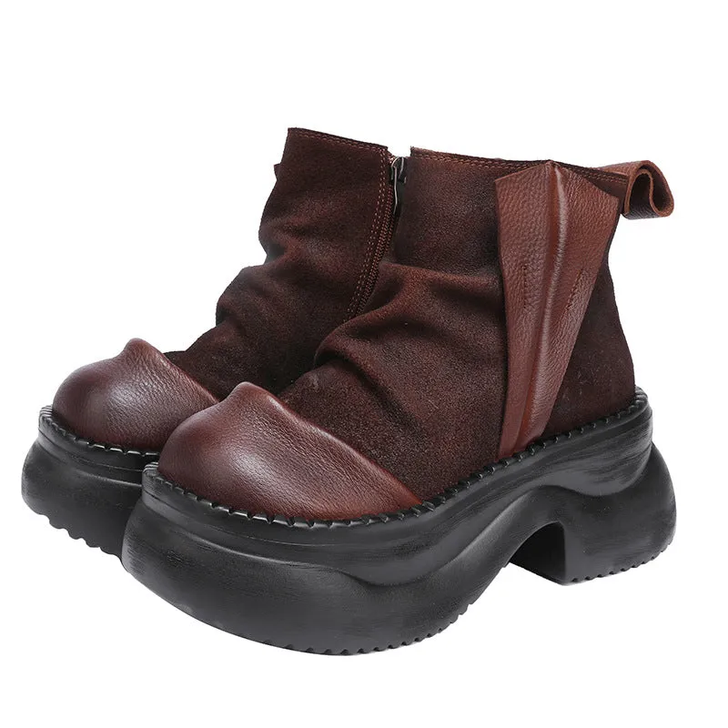 Vintage 95mm Platform Cow Leather Slouch Boots for Women - in Black/Brown/Green