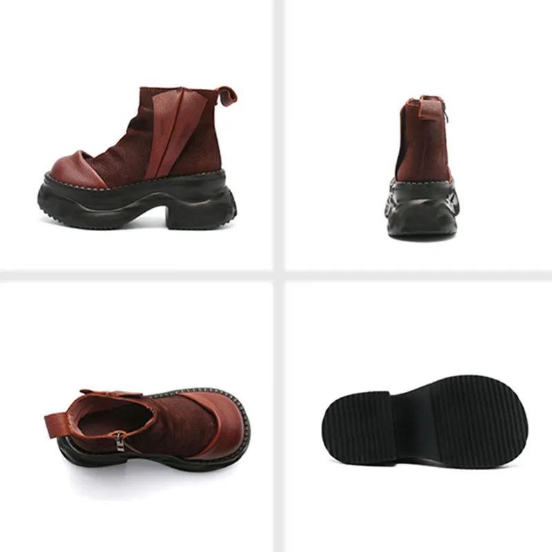 Vintage 95mm Platform Cow Leather Slouch Boots for Women - in Black/Brown/Green