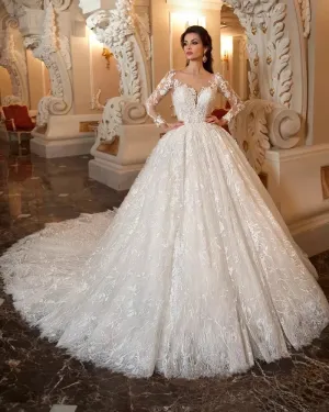 Vintage Ball Gown Wedding Dress Long Sleeve Gorgeous Bridal Gown