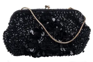 Vintage Black Sequin Evening Bag/Purse with Gold Chain
