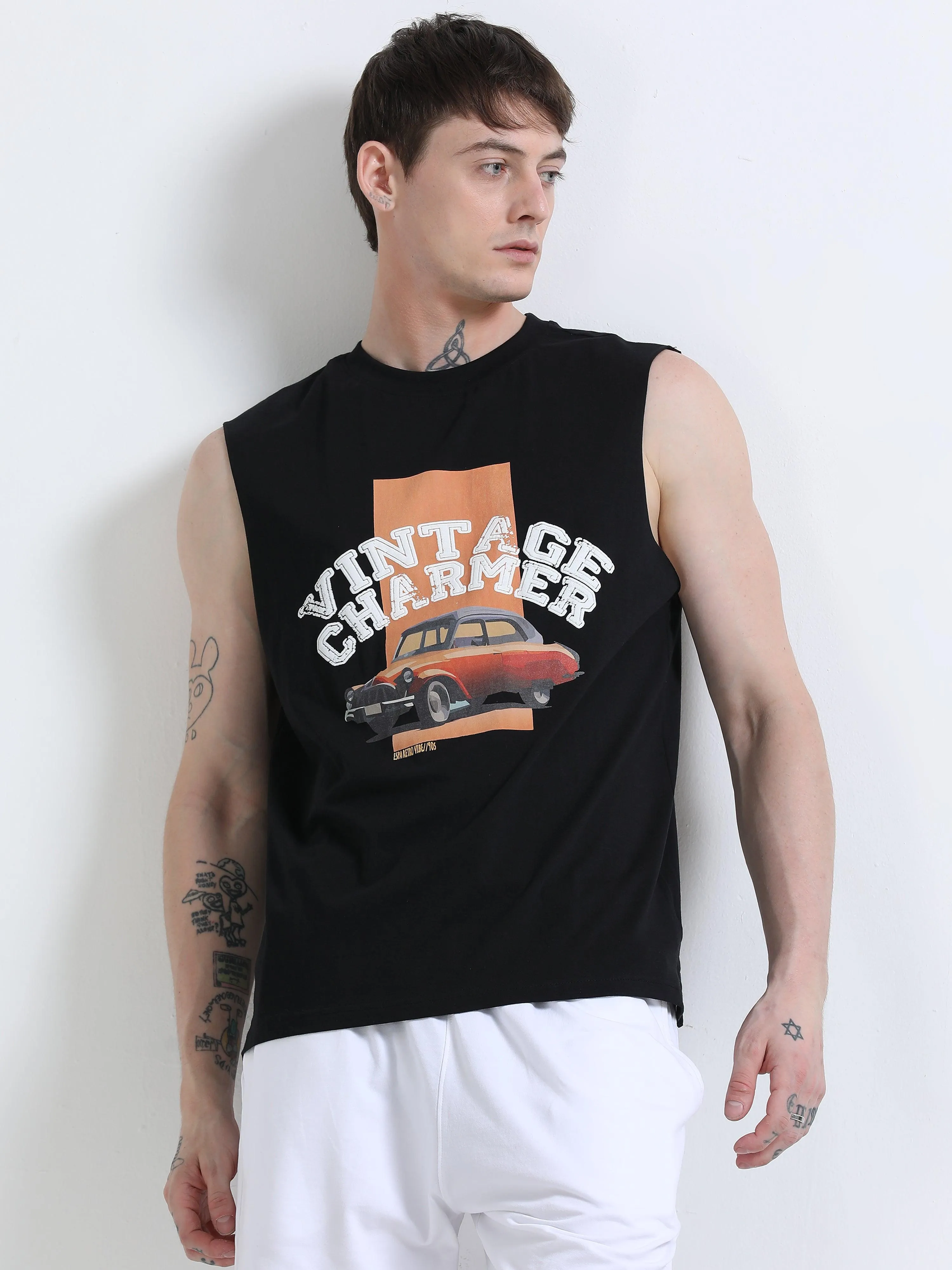 Vintage Charmer Sleeveless T-Shirt - Black