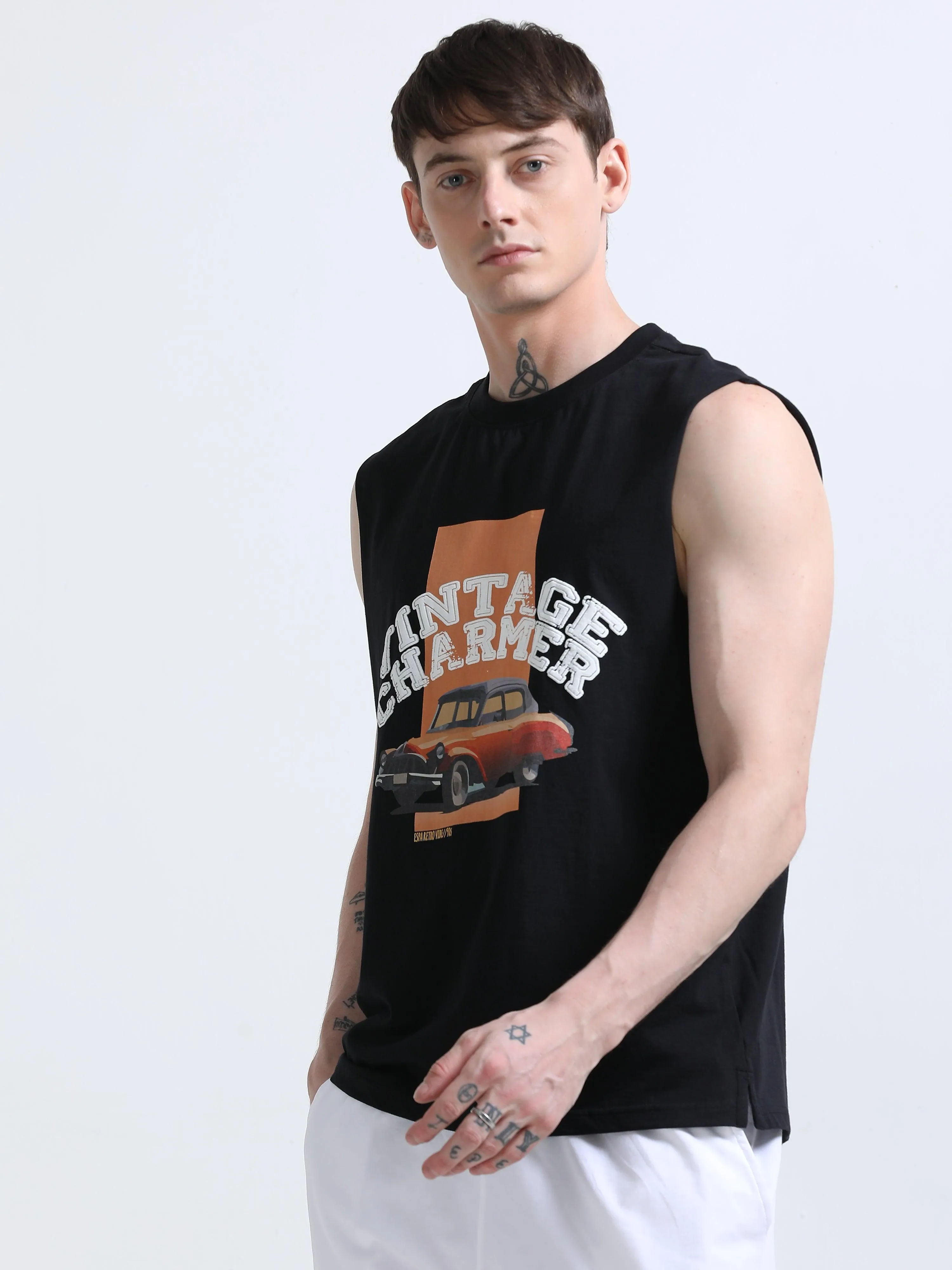 Vintage Charmer Sleeveless T-Shirt - Black