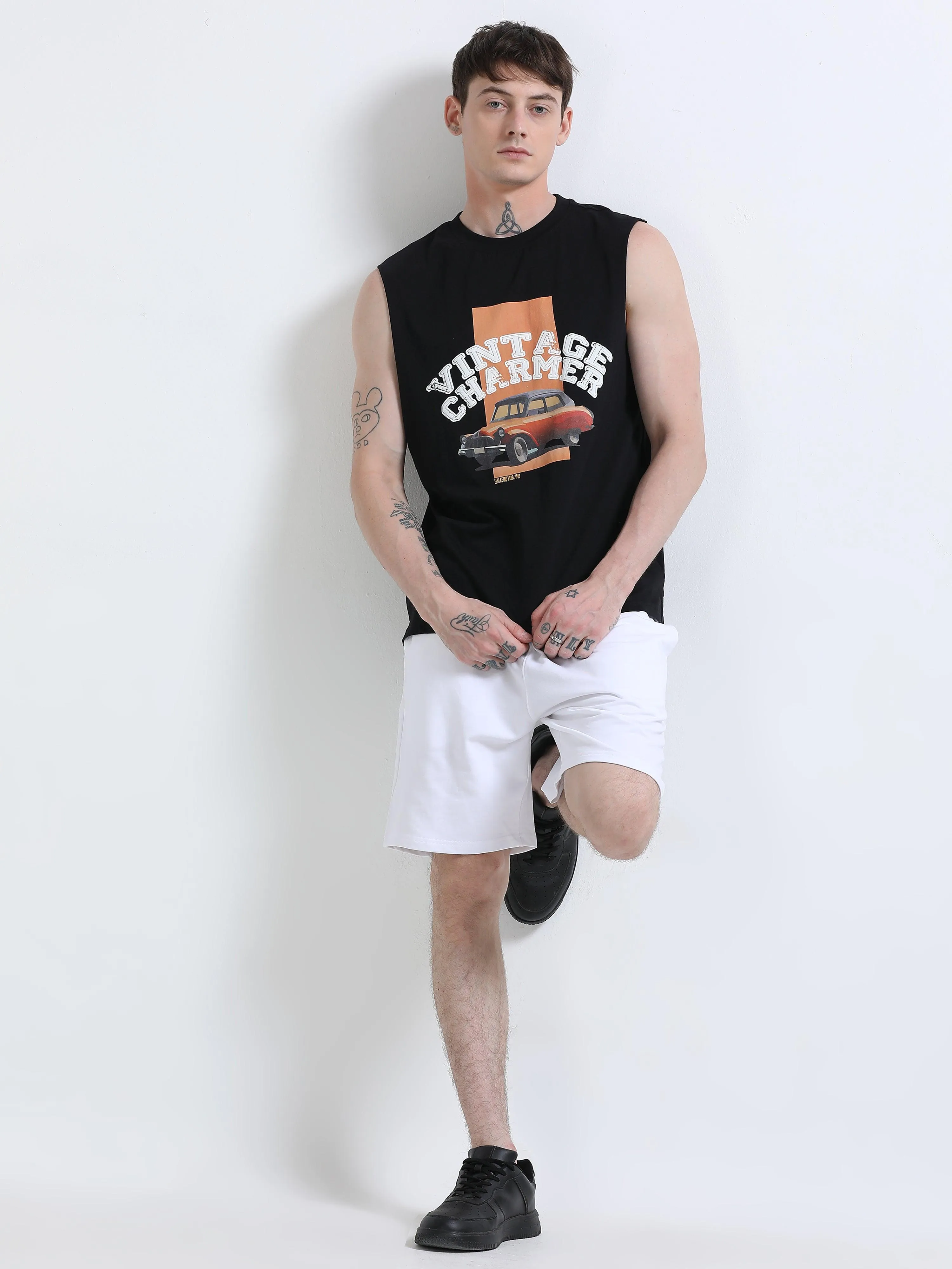 Vintage Charmer Sleeveless T-Shirt - Black