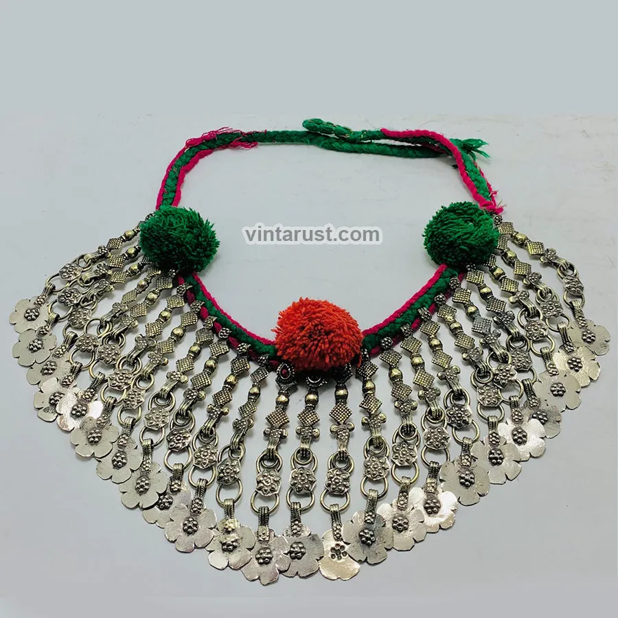 Vintage Choker Necklace With Long Dangling Floral Tassels
