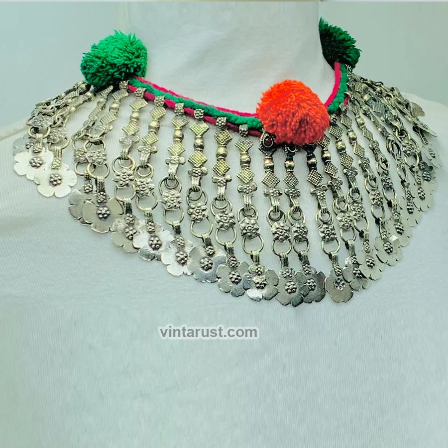 Vintage Choker Necklace With Long Dangling Floral Tassels