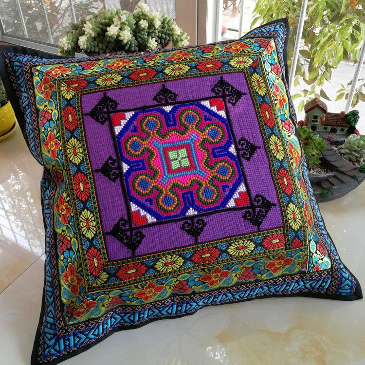 Vintage ethnic cushioned dining cushion features fabric hand-embroidered sofa cushion