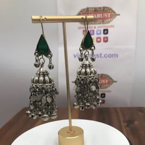 Vintage  Fashionable Green and Silver Earrings