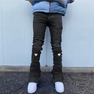 Vintage Heart Embroidered Trendy Street Pants Jeans