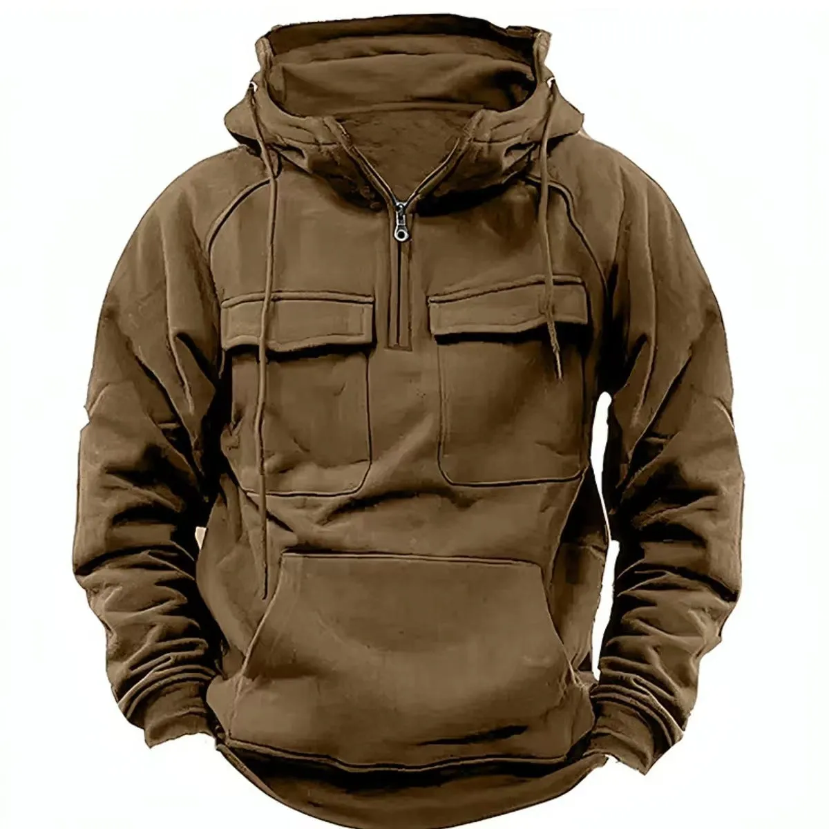 VINTAGE HOODED ZIPPER WITH PLUSH AND THICKENED LOOSE FITTING SWEATER