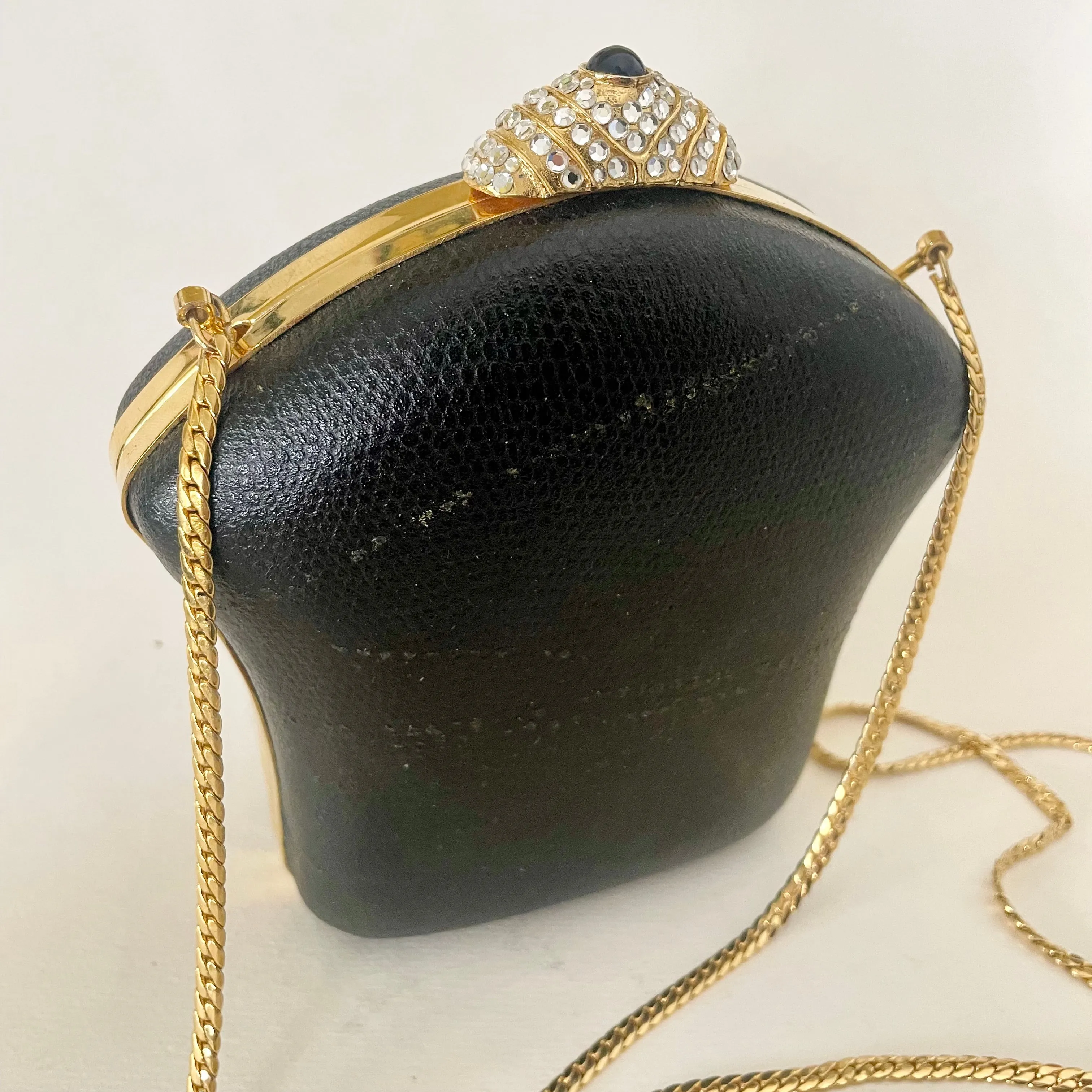 Vintage Inge Christopher embossed snakeskin leather cocktail purse with velvet lining (HT2507)