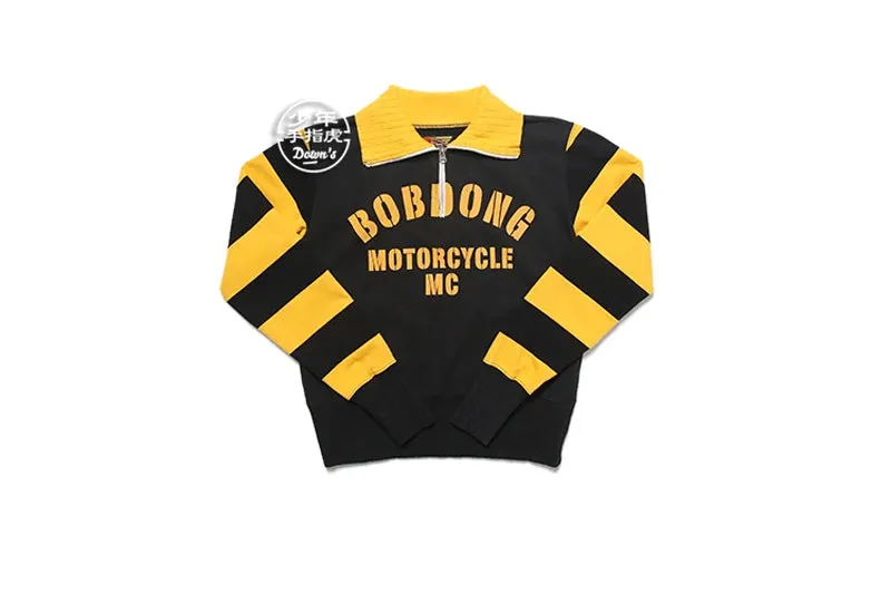 Vintage Motorcycle Desperado Half Zipper Sweatshirt - Striped