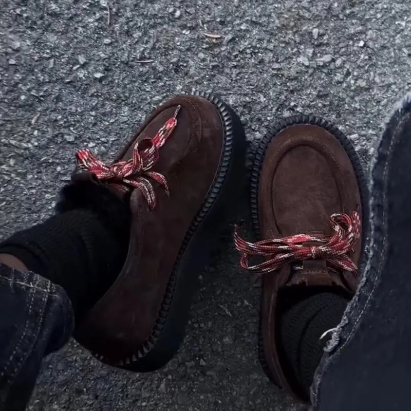 Vintage Suede Lace-up Loafers
