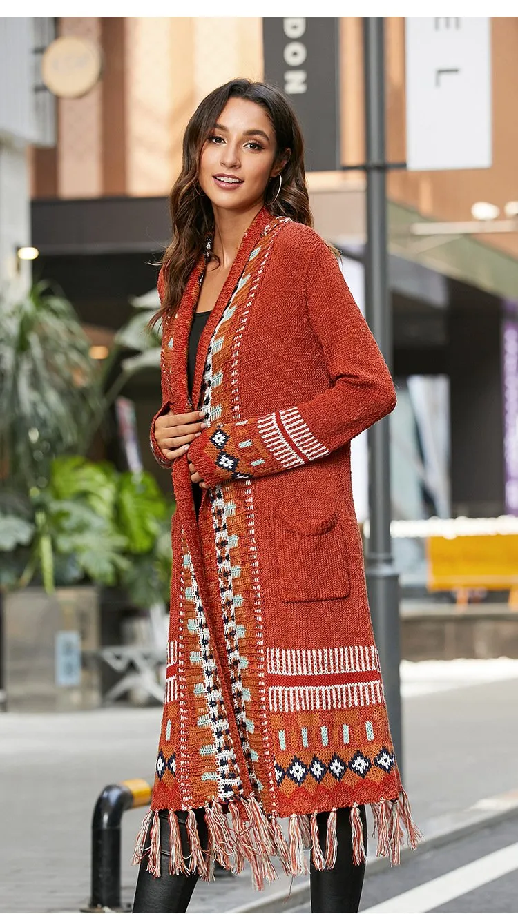 Vintage Tassel Long Sleeves Bohemian Knitting Sweaters
