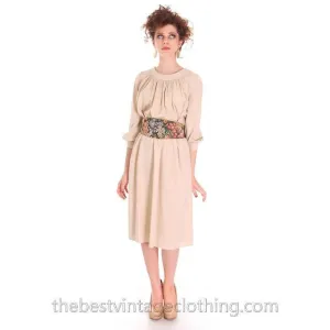 Vintage Vuokko Nurmesniemi Peasant Dress Ivory Linen  1960s S