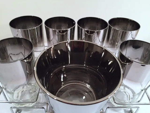 Vitreon Queens Luster - Mid-Century Bar Set with Carrier (6 Glasses, Ice Container and Carrier)