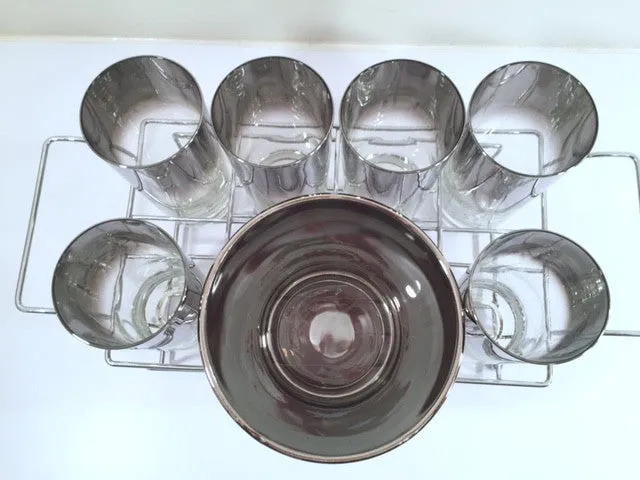 Vitreon Queens Luster - Mid-Century Bar Set with Carrier (6 Glasses, Ice Container and Carrier)