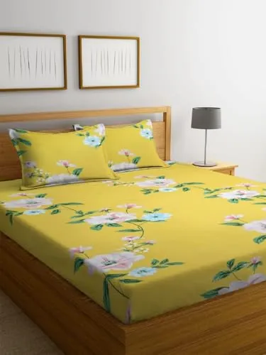 VORDVIGO Combo Pack of 2 Super Soft Elastic Fitted Glace Cotton Double Bedsheets with 4 Pillow Covers Size-72x72 8 inches, Multicolor (Model no.-43)