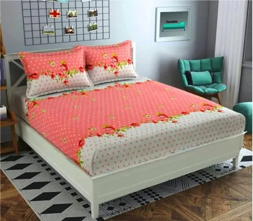 VORDVIGO Combo Pack of 2 Super Soft Elastic Fitted Glace Cotton Double Bedsheets with 4 Pillow Covers_Size-72x72 8 inches, Multicolor (Model no.-40)