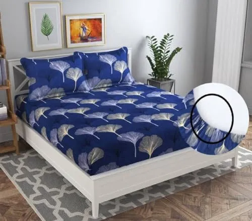 VORDVIGO Combo Pack of 2 Super Soft Elastic Fitted Glace Cotton Double Bedsheets with 4 Pillow Covers_Size-72x72 8 inches, Multicolor (Model no.-40)