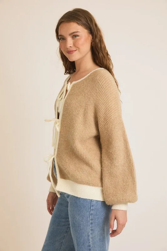 Waitlist 11/4 ♥ Kenzie Long Sleeve Front Tie Knit Cardigan Taupe