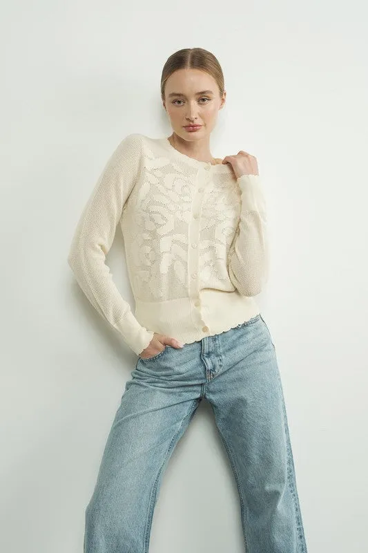 Waitlist 12/16 ♥ Carolyn Long Sleeve Sheer Flower Netted Cardigan Cream