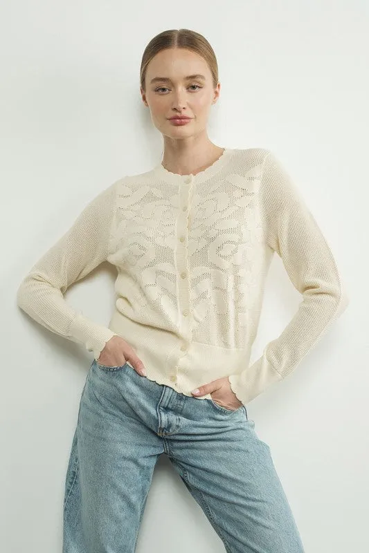 Waitlist 12/16 ♥ Carolyn Long Sleeve Sheer Flower Netted Cardigan Cream