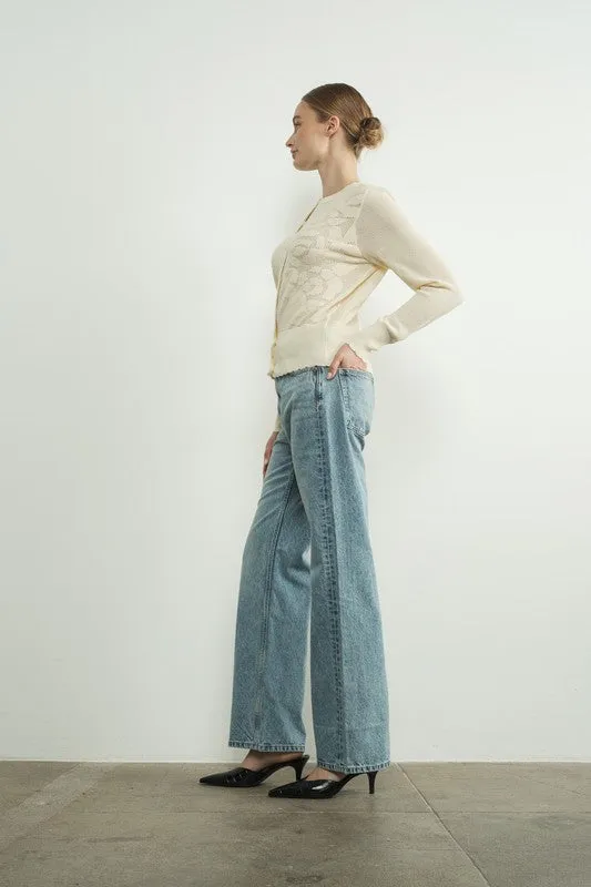 Waitlist 12/16 ♥ Carolyn Long Sleeve Sheer Flower Netted Cardigan Cream
