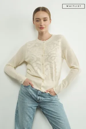 Waitlist 12/16 ♥ Carolyn Long Sleeve Sheer Flower Netted Cardigan Cream