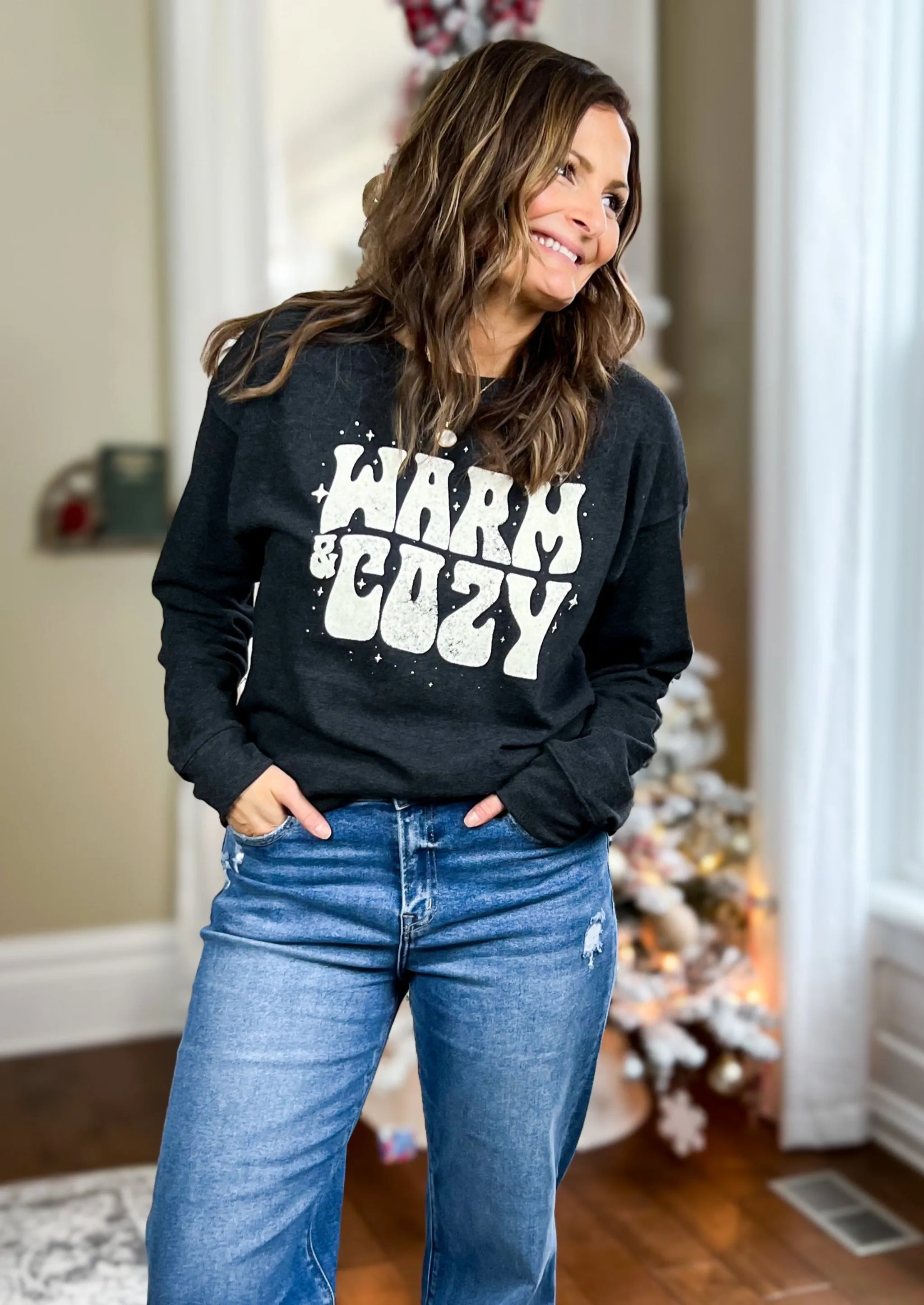 Warm And Cozy Black Brushed Graphic Sweatshirt