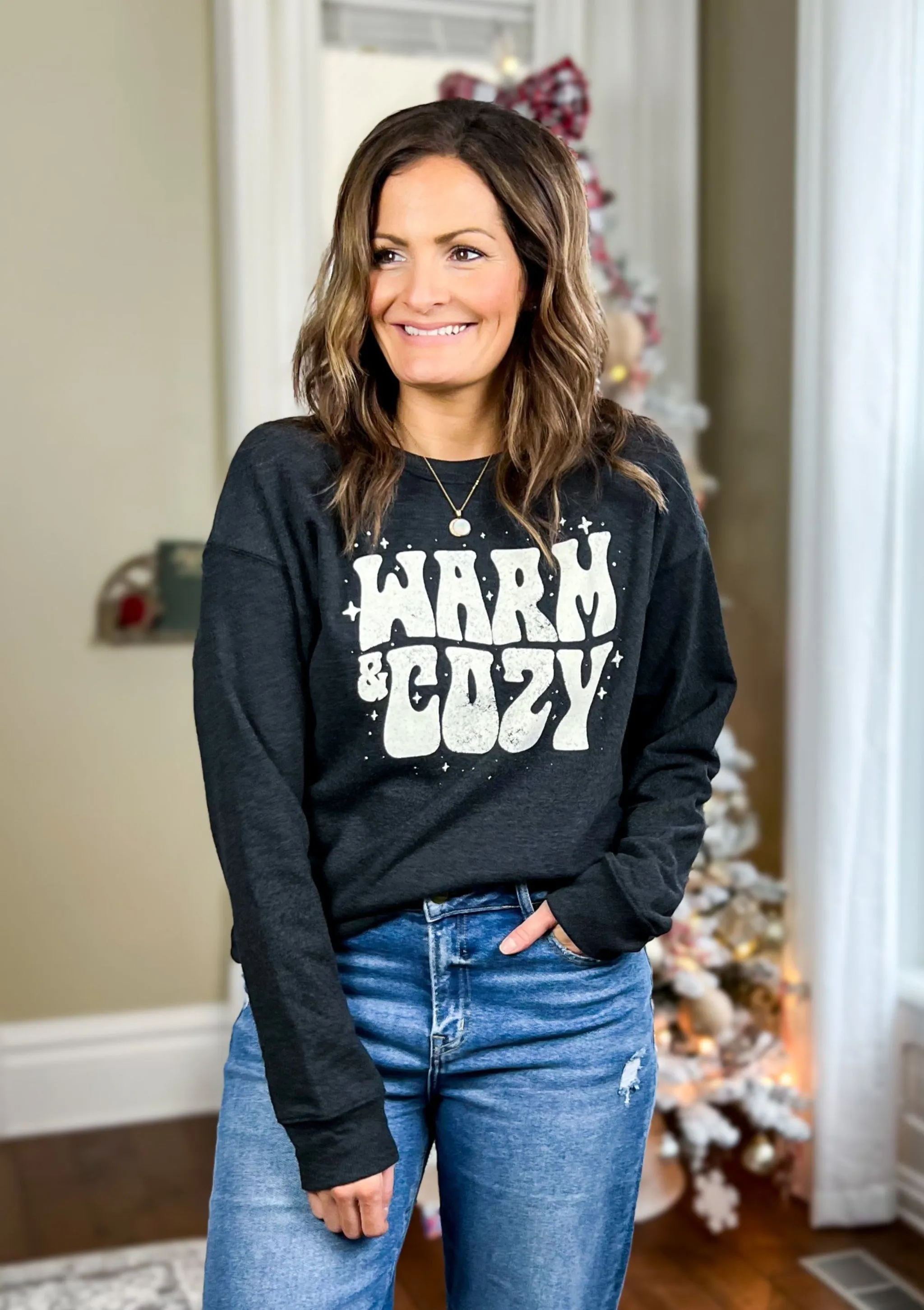 Warm And Cozy Black Brushed Graphic Sweatshirt