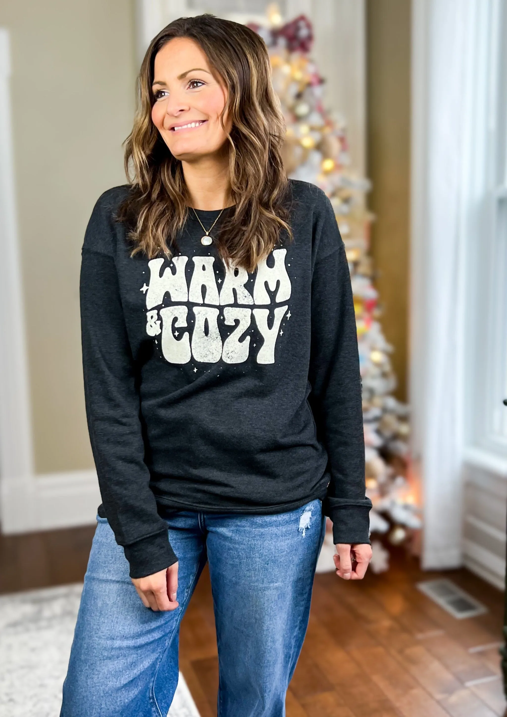 Warm And Cozy Black Brushed Graphic Sweatshirt