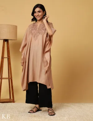 Warm Sand Aari Embroidered Woolen kaftan