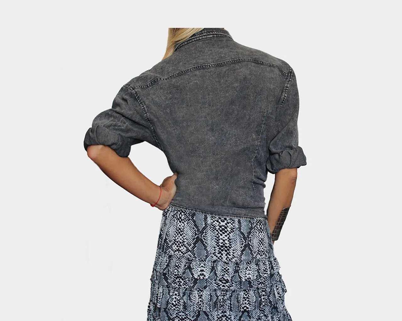 Washed Gray Denim Long Sleeve Shirt - The Milan