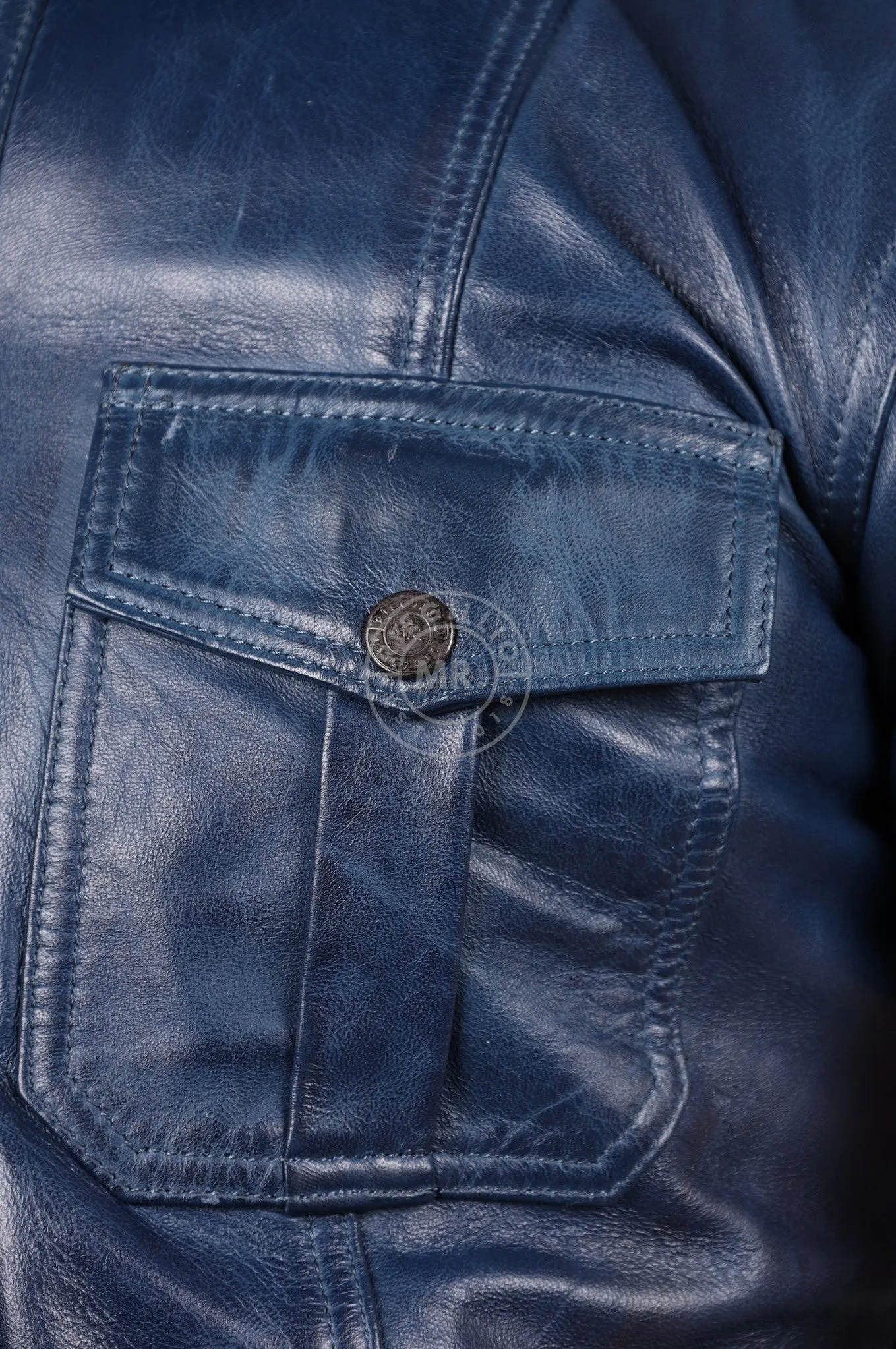 Washed Jeans Blue Leather Shirt