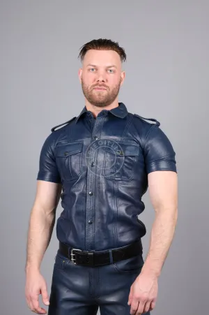 Washed Jeans Blue Leather Shirt