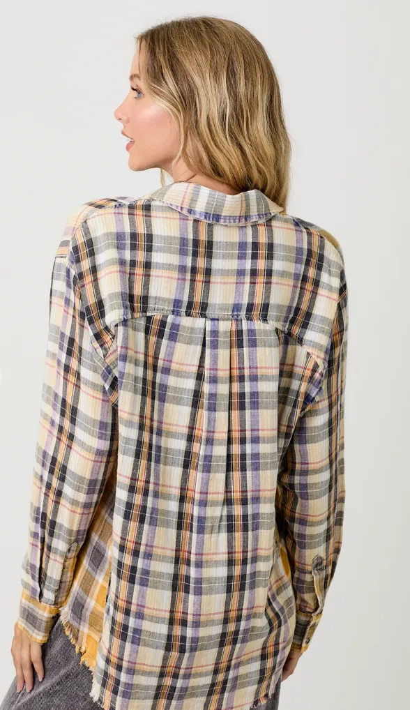 Washed Plaid Oversized Shirt Jacket
